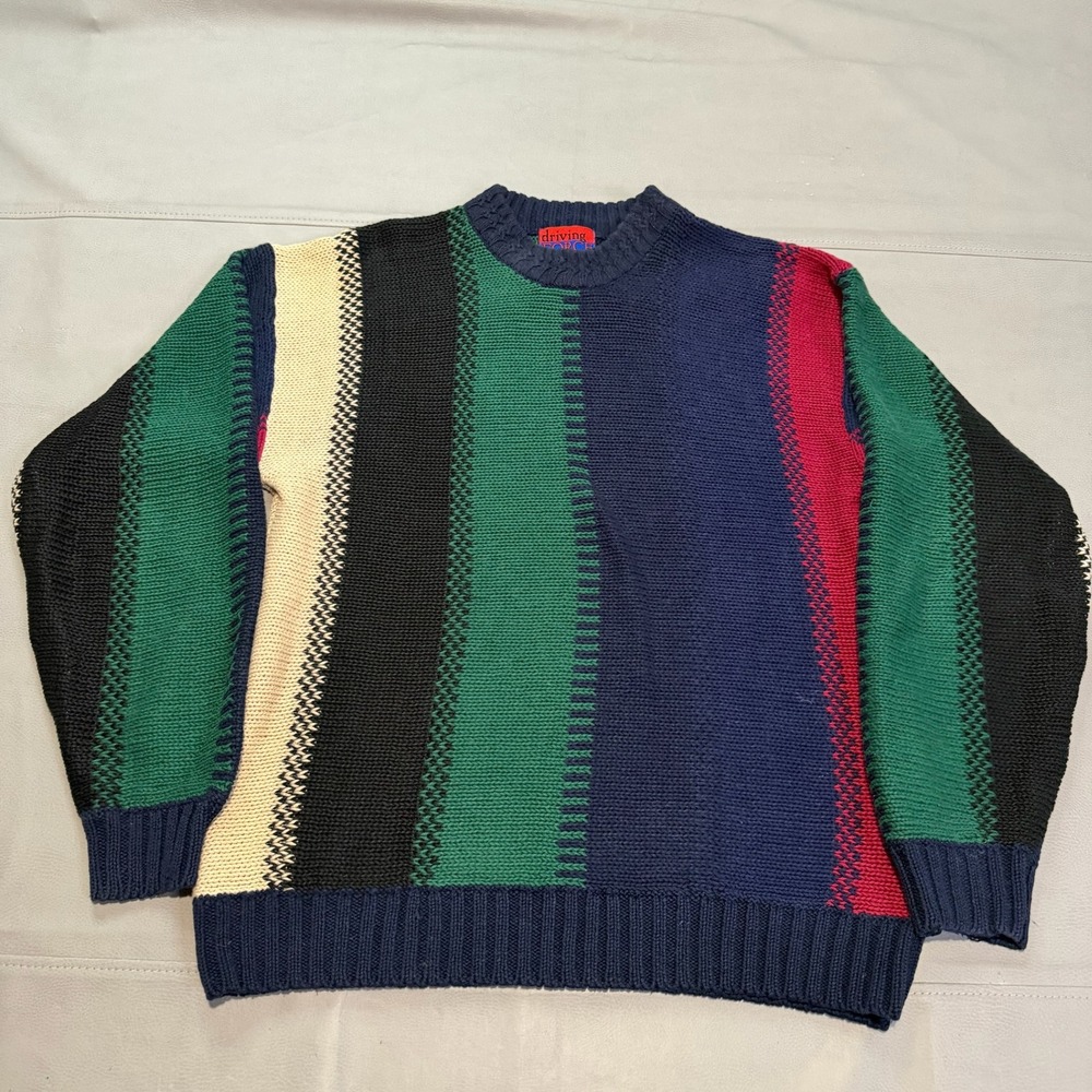 VTG 90s Men Color block Y2K Preppy Knit Sweater Colorful Old money Luxury S-5119